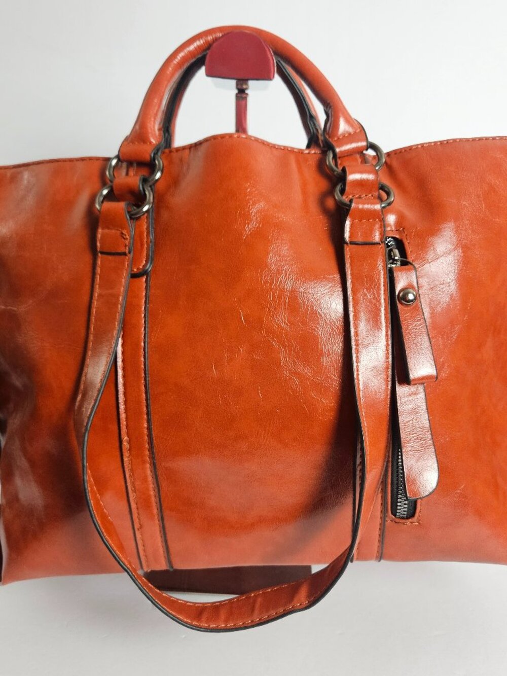 Cognac Tapiva Tote Faux Leather Bag Crossbody Satchel Convertible Shoulder Purse